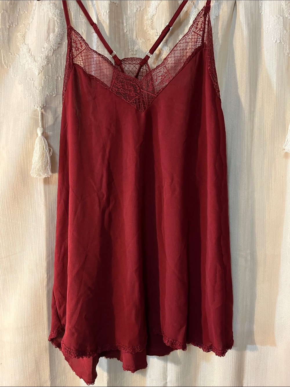 Lace Trim Burgundy Slip Dress